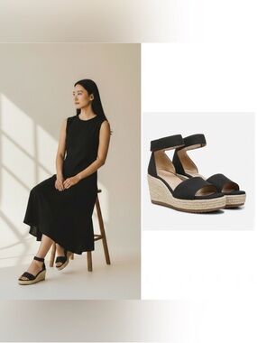 Naturalizer Sole NWT black bohemian wedge platform espadrille sandals size 9 1/2
